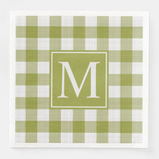 Custom Pumpkin Leaves Green Gingham Pattern Paper Dinner Napkins