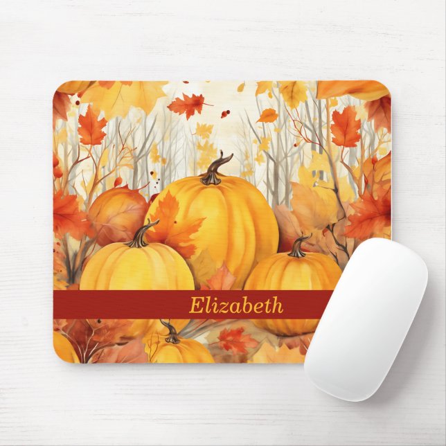 Custom Pumpkin Maple Leaf Fall Autumn Thanksgiving Mouse Pad (With Mouse)