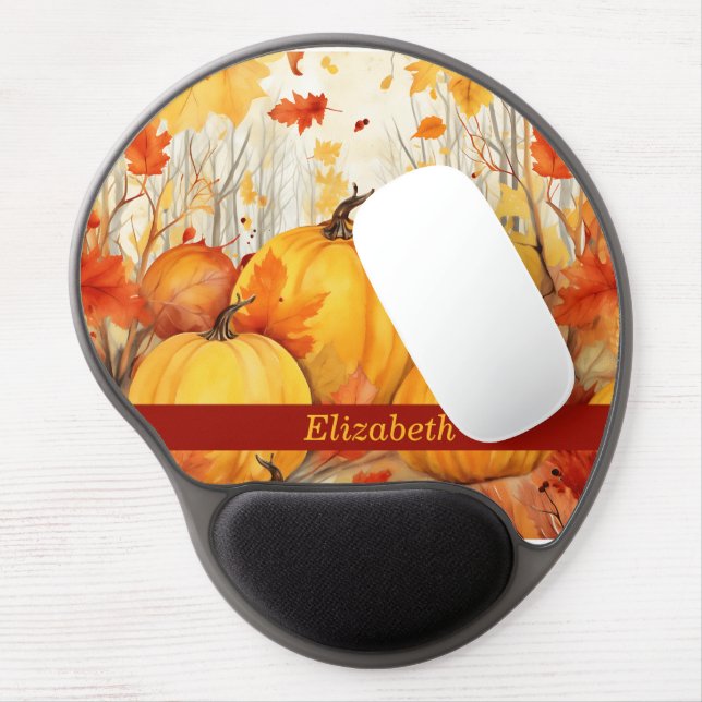 Custom Pumpkin Maple Leaf Fall Autumn Themed Gel Mouse Pad (Left Side)