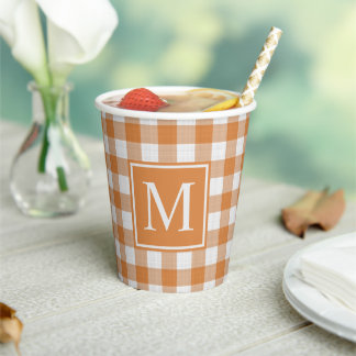 Custom Pumpkin Orange Gingham Pattern Paper Cups