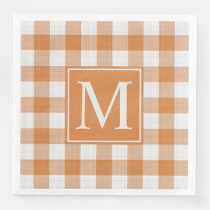 Custom Pumpkin Orange Gingham Pattern Paper Dinner Napkins