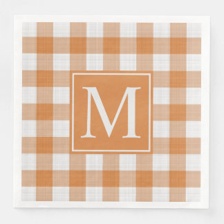 Custom Pumpkin Orange Gingham Pattern Paper Dinner Napkins
