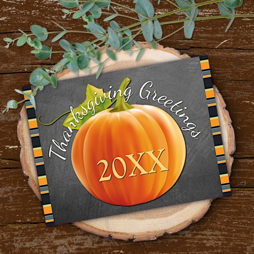 Custom Pumpkin Orange Green Stripes Pattern 2024 Holiday Card