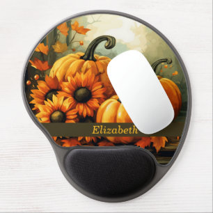 Custom Pumpkin Sunflower Fall Autumn Themed Gel Mouse Pad