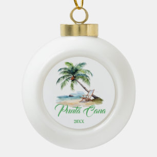 Custom Punta Cana Beach Ceramic Ball Christmas Ornament