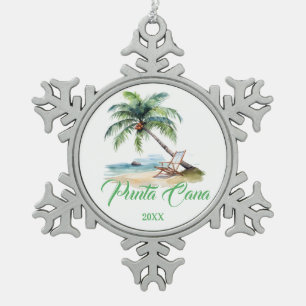 Custom Punta Cana Beach  Snowflake Pewter Christmas Ornament