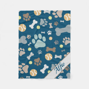 Custom Puppy Dog Paw Bone Pattern Fleece Blanket