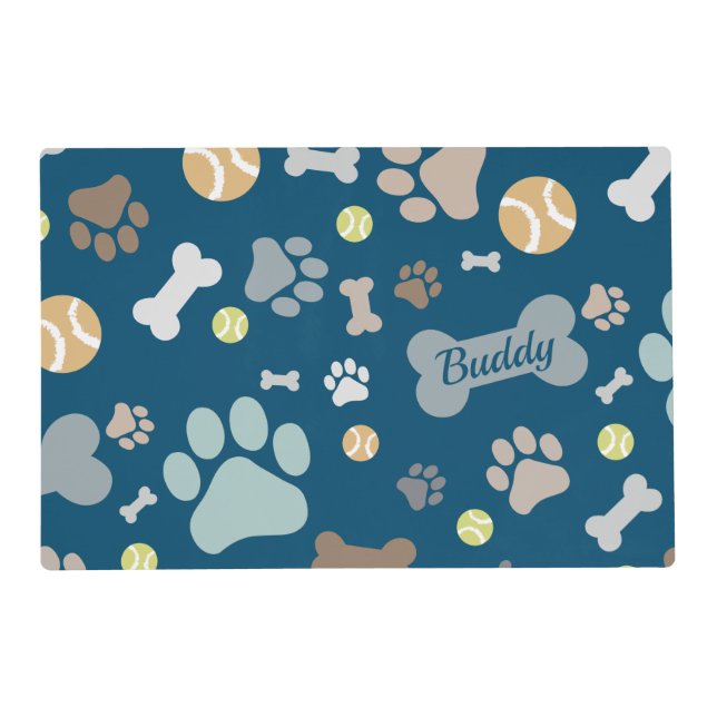 Custom Puppy Dog Paw Print Pattern Placemat (Front)
