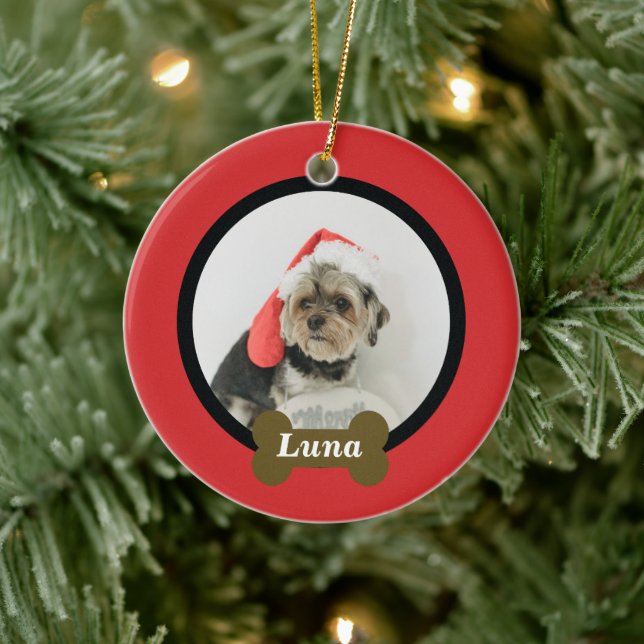 Custom Puppy Dog Photo Ceramic Ornament (Tree)