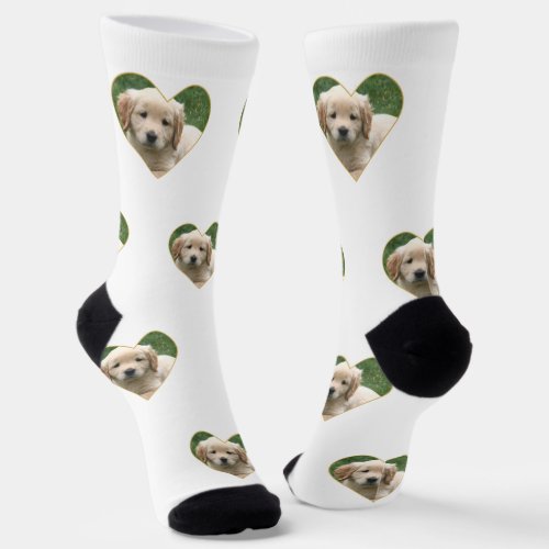 Custom Puppy Dog Photo on White Crew Socks