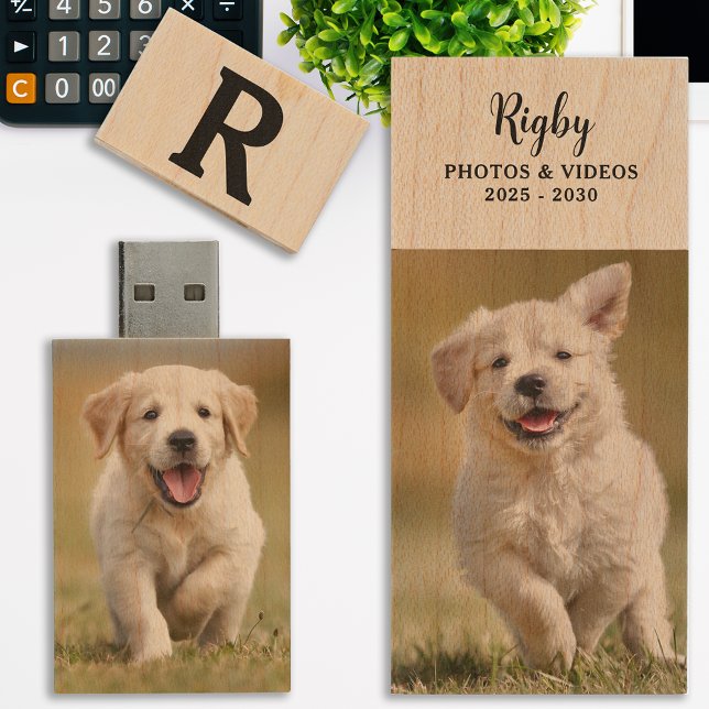 Custom Puppy Dog Photo Personalized Monogram USB Wood Flash Drive (Creator Uploaded)