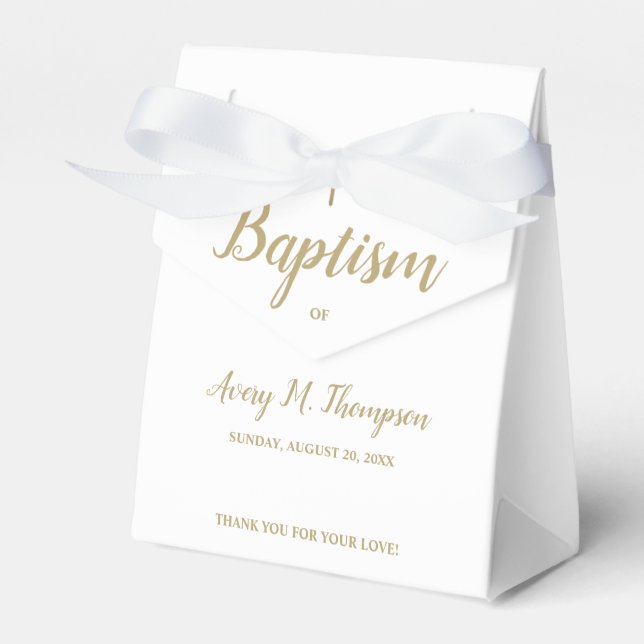 Custom Pure white gold cross Script Baptism Favor Boxes (Front Side)