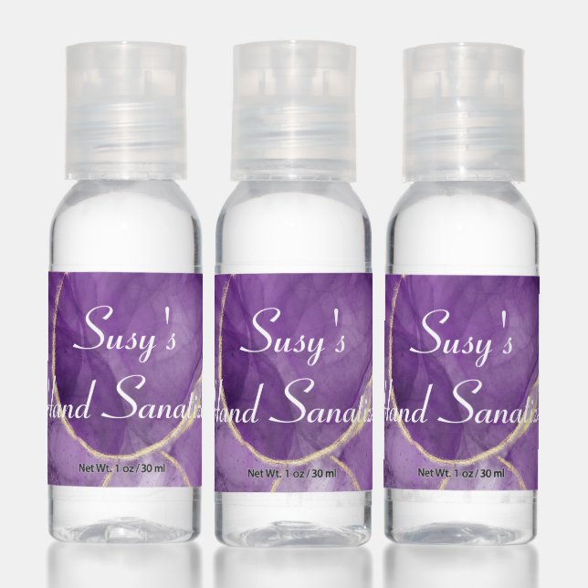 Custom Purple Alcohol Ink Art with Gold Sanatizer Hand Sanitizer (Set)