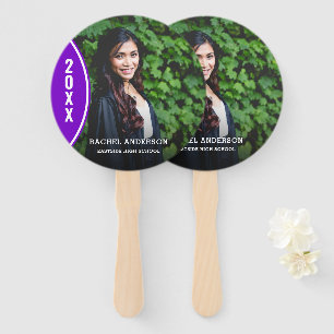Custom Purple and White Graduation Photo Hand Fan