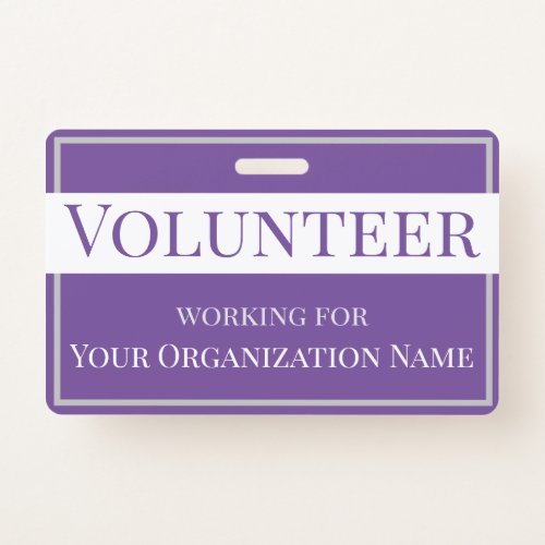 Custom Purple and White Volunteer ID Badge