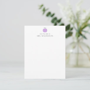 Custom Purple Apple From Desk Of Teacher Name Note Card