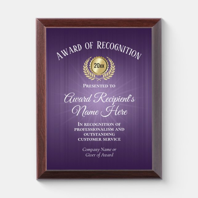 Custom Purple Award of Recognition (Vertical)