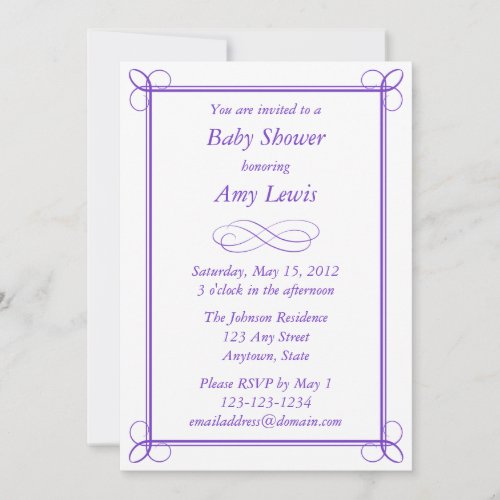 Custom Purple Baby Shower Invitation