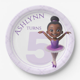 Custom Purple Ballerina for Girls Birthday Paper Plates