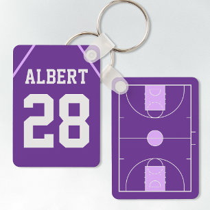 Custom Purple Basketball Court with Player Name Keychain