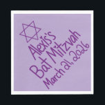 Custom Purple Bat Mitzvah Paper Napkin<br><div class="desc">This custom design napkin is the perfect way to celebrate the Bat Mitzvah girl.</div>