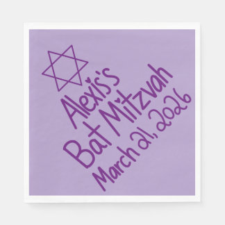 Custom Purple Bat Mitzvah Paper Napkin