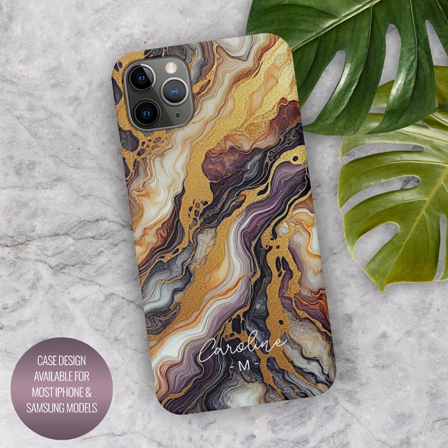 Custom Purple Black Gray White Gold Marble Pattern iPhone Case (Creator Uploaded)