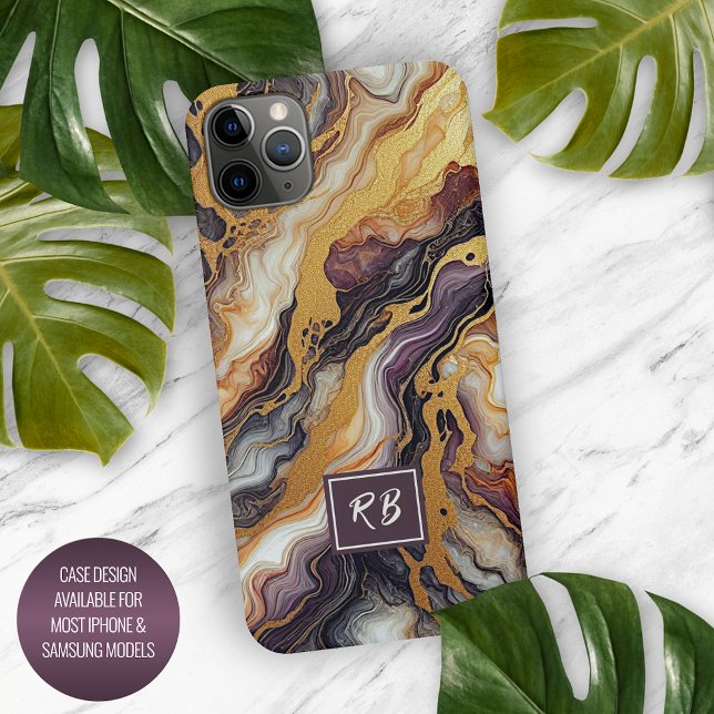 Custom Purple Black Gray White Gold Marble Pattern iPhone Case (Creator Uploaded)