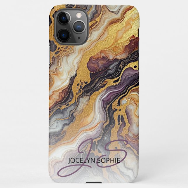 Custom Purple Black Gray White Gold Marble Pattern iPhone Case (Back)