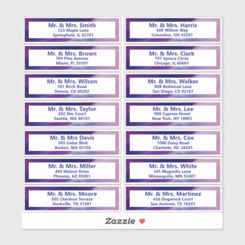 Custom Purple Blue Bar Mitzvah Guest Address