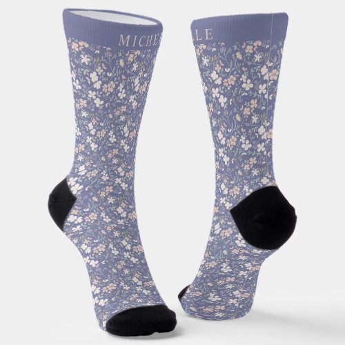 Custom Purple Blue Floral Pink White Flowers Socks