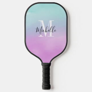 Custom Purple Blue Teal Gradient Name and Initial Pickleball Paddle