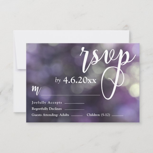 Custom Purple Bokeh Light & Typography 32 RSVP (Front)
