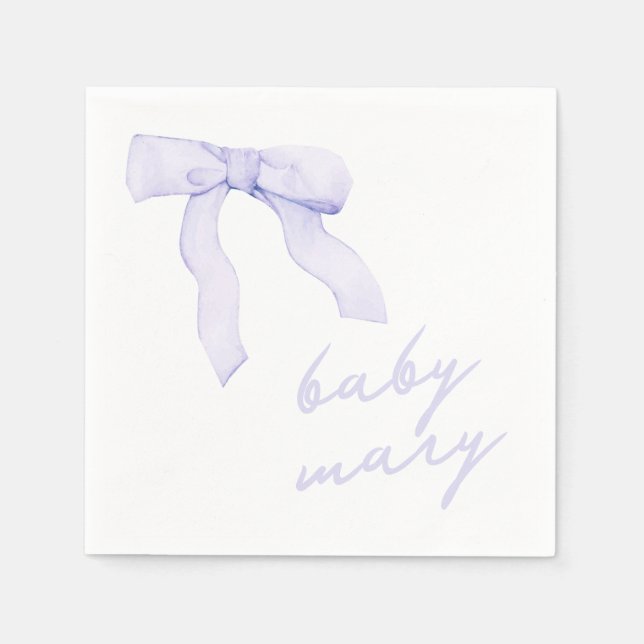 Custom Purple Bow Baby Shower Napkins (Front)