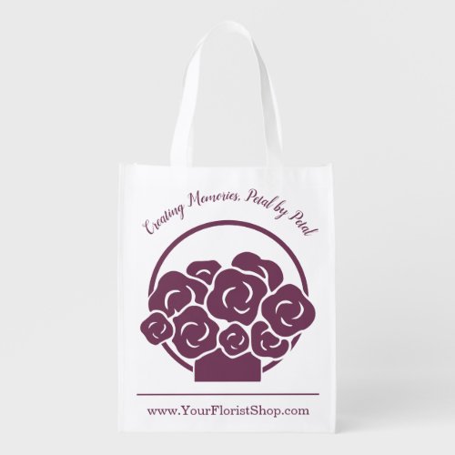 Custom Purple Branding Floral White Grocery Bag