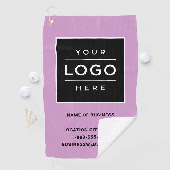 Custom Purple Business Name and Logo Golf Towel (InSitu)