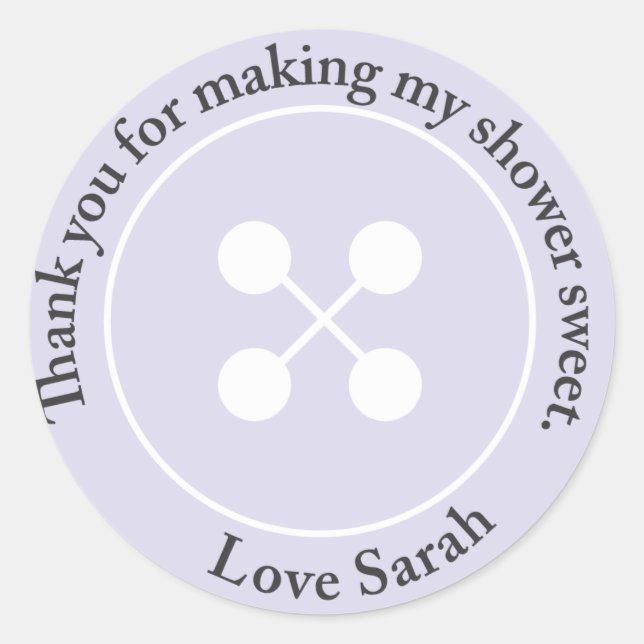 Custom |  Purple Button Baby Shower Favor Sticker (Front)