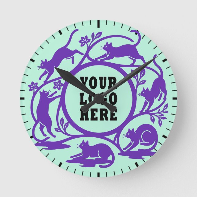 Custom Purple Cat Mint Wall Clock (Front)