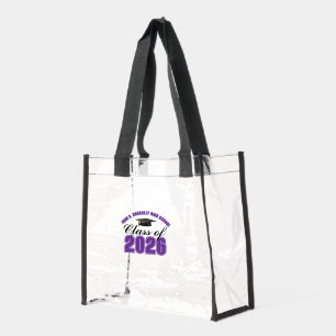 Custom Purple Class of 2026 Graduation Clear Tote Bag