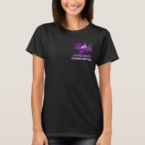 Custom Purple Cleaning Services Logo Chic Black T_Shirt