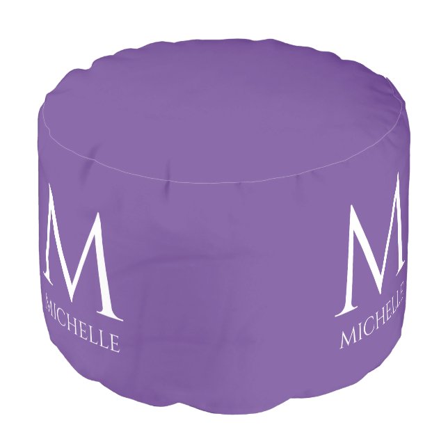Custom Purple Color Initial Monogram Name Template Pouf (Angled Front)