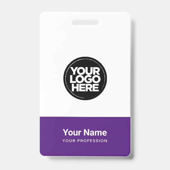 Custom Purple Company Logo Name Title Bar Code Badge (Front)