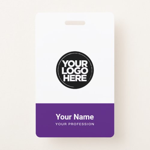 Custom Purple Company Logo Name Title Bar Code Badge