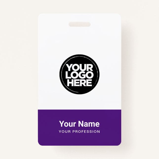 Custom Purple Company Logo Name Title Bar Code Badge (Front)