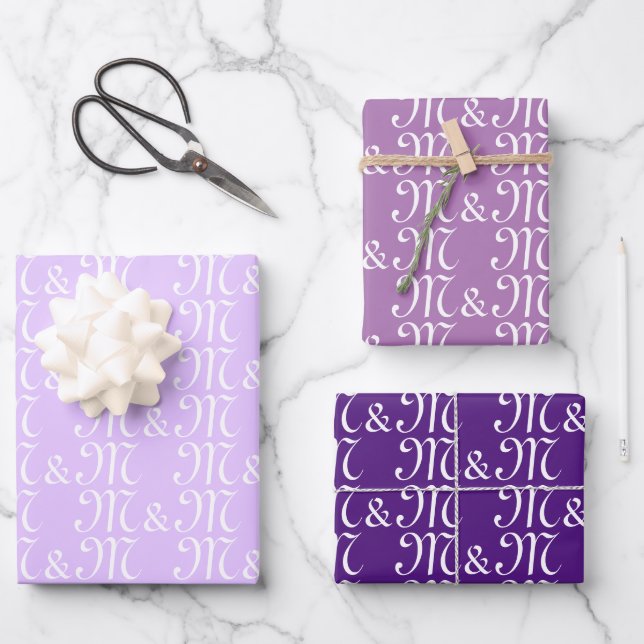 Custom purple couple Initials monogram wedding Wrapping Paper Sheets (Front)