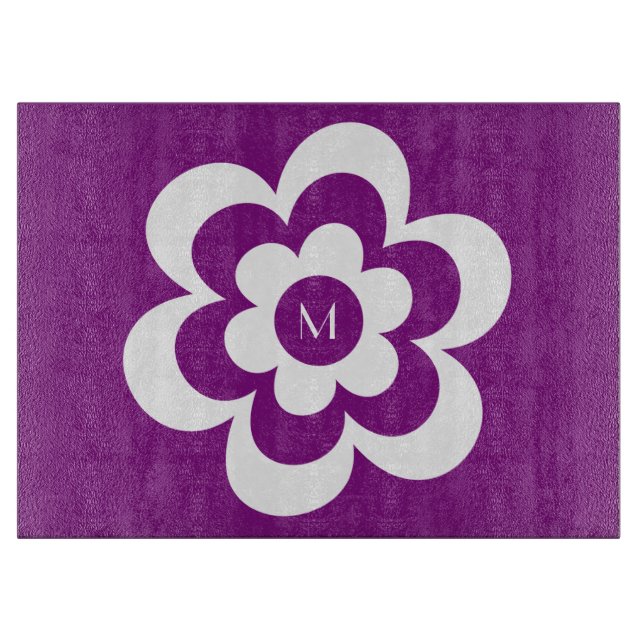 Custom Purple Cutting Board With White Flower (Front)