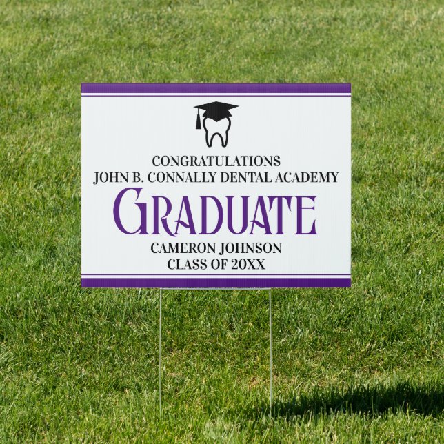 Custom Purple Dental School Graduation Yard Sign (Insitu)