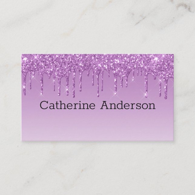 Custom Purple Dripping Glitter Paper Business Card (Front)