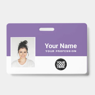 Custom Purple Employee Logo Name Lanyard Badge