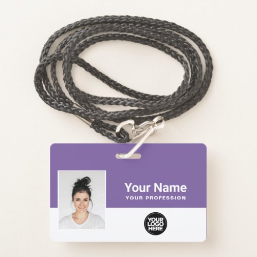 Custom Purple Employee Logo Name Lanyard Badge
